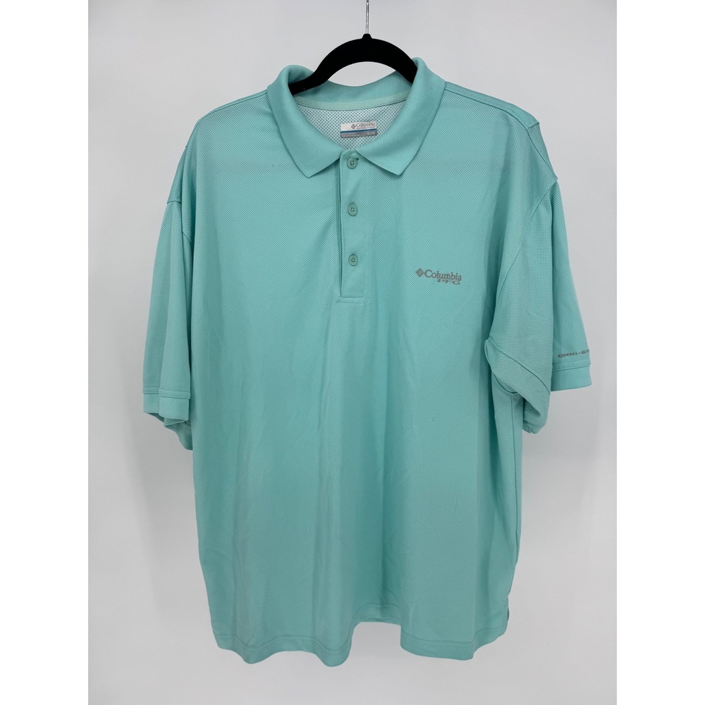 Columbia PFG Men's Aqua Blue Textured Polo Shirt XL/TG Fishing Outdoor